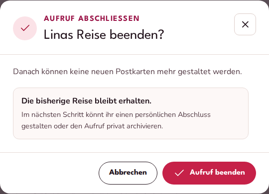 Bestätigungsdialog zum Beenden eines Aufrufs mit Hinweis auf die Folgen