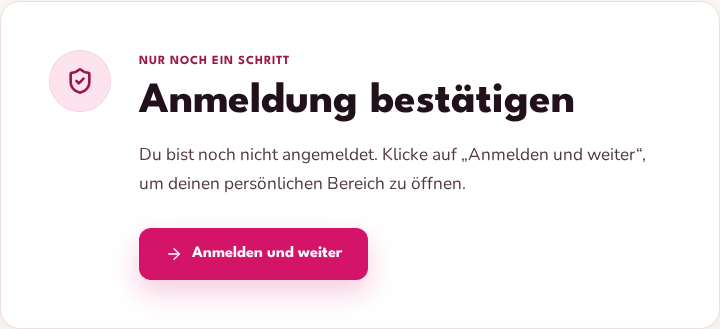 Geschützte Bestätigungsseite eines Magic-Links mit der Schaltfläche zum bewussten Anmelden